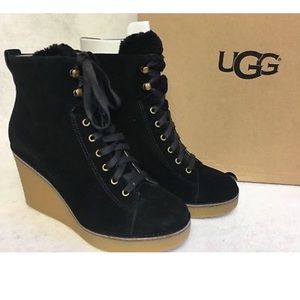 AUTHENTIC UGG Black Suede Boots Booties Wedge
